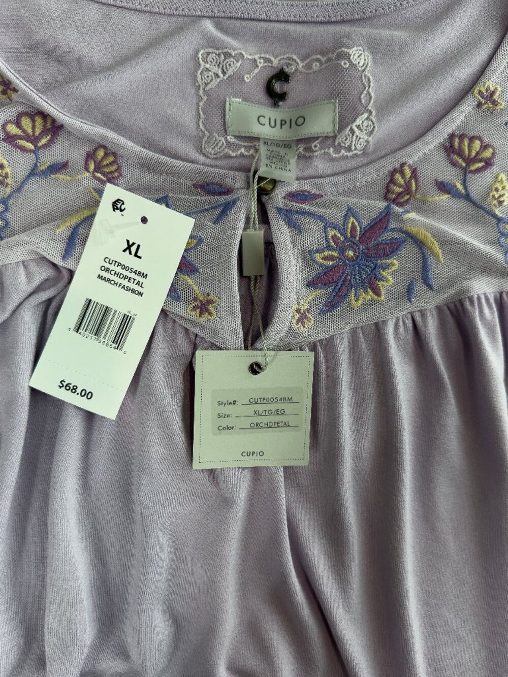 Cupio Embroidered Mesh Blouse XL Lavender Boho Peasant Top NWT - Picture 5 of 9